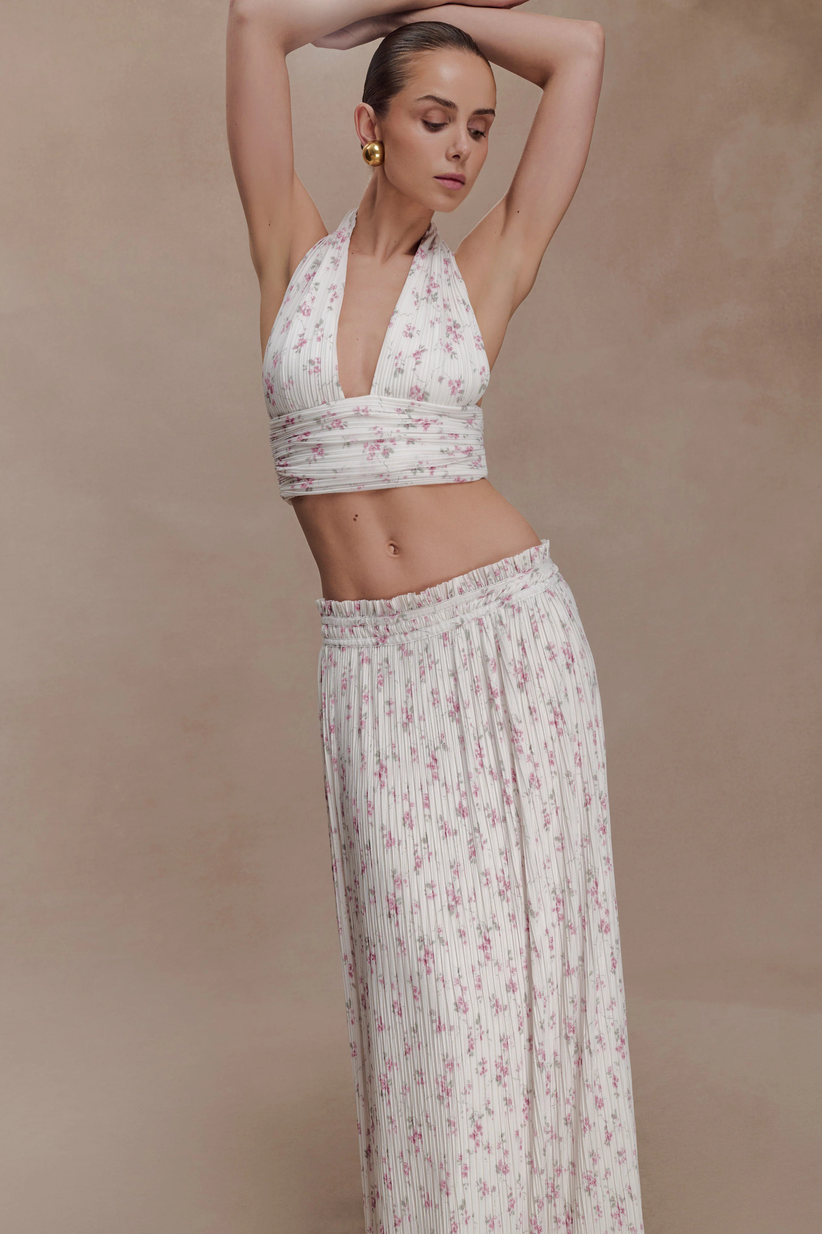 Amaris Gathered Plisse Maxi Skirt - Floral Ditsy Print | Meshki (APAC)