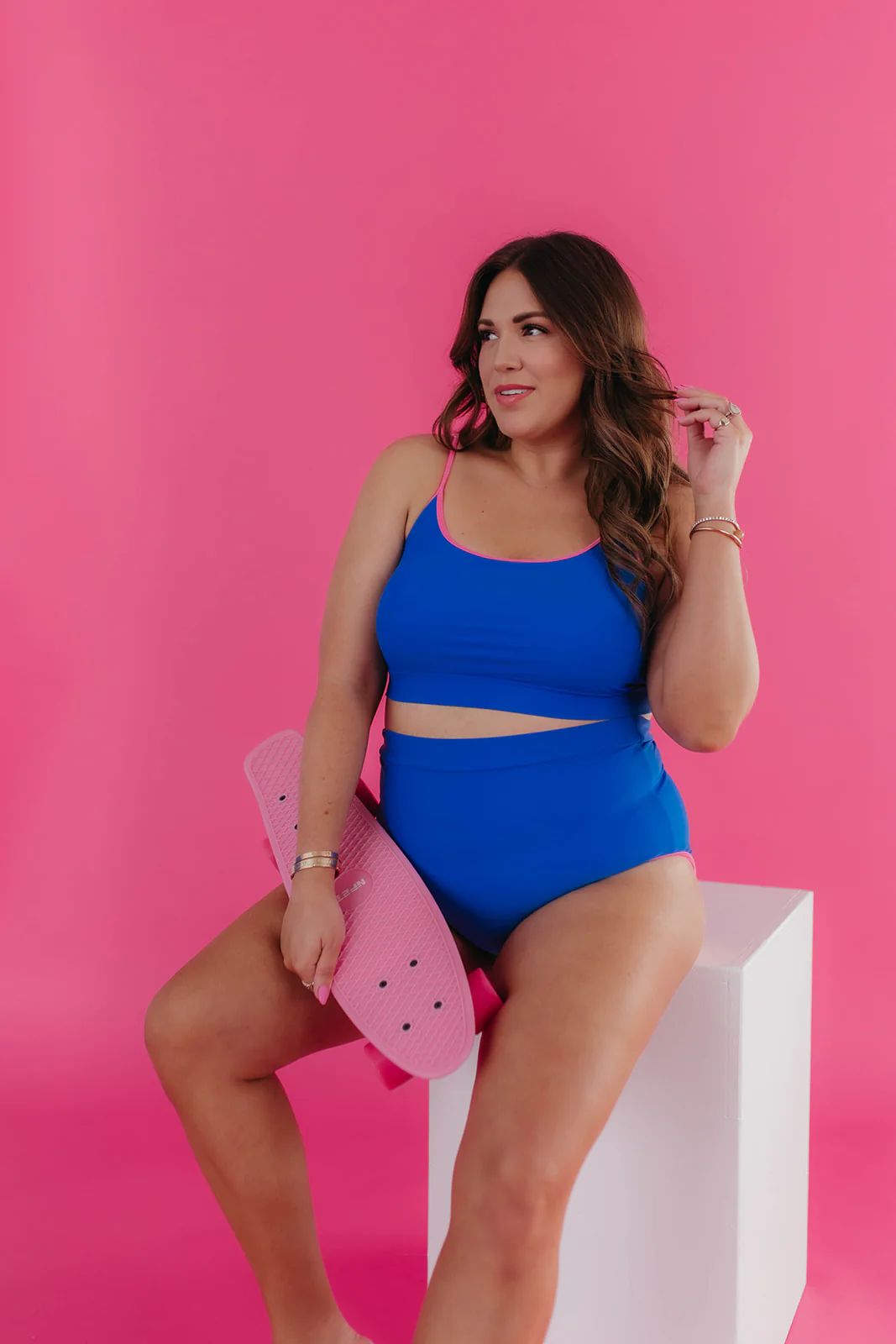 MALIBU TWO PIECE IN ROYAL BLUE AND ELECTRIC PINK TRIM BY PINK DESERT | Pink Desert