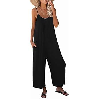 ANRABESS Women's Loose Casual Sleeveless Adjustable Spaghetti Strap Jumpsuits Stretchy Wide Leg Romp | Amazon (US)