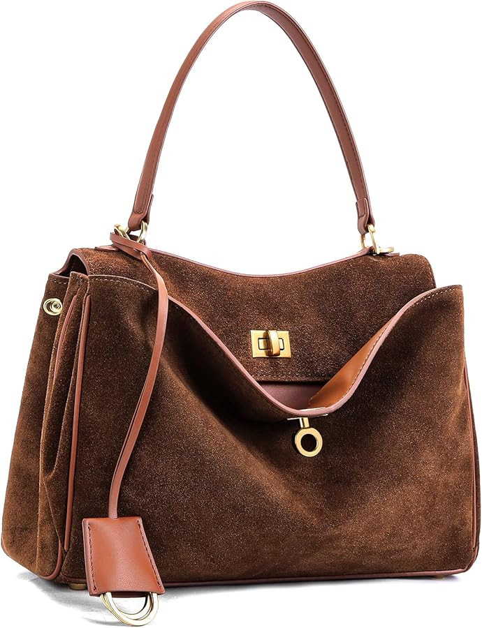 Leather Suede Tote Bag for Women: Genuine Soft Suede Shoulder Handbags - Medium Ladies Satchel Cr... | Amazon (US)