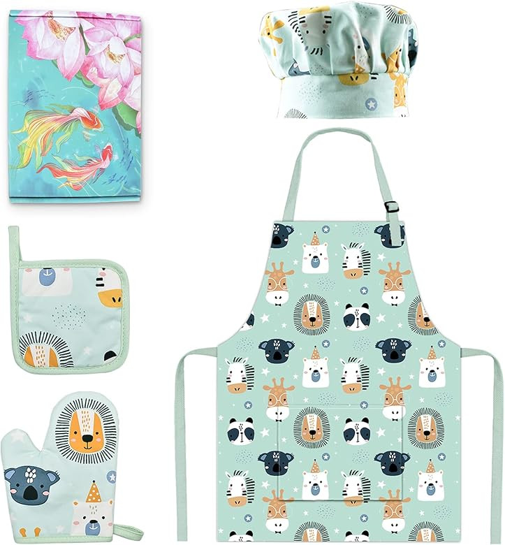 Kids Apron Adjustable Strap for Boys and Girls 100% Cotton, Toddler Chef Apron with Pocket for Kitch | Amazon (US)