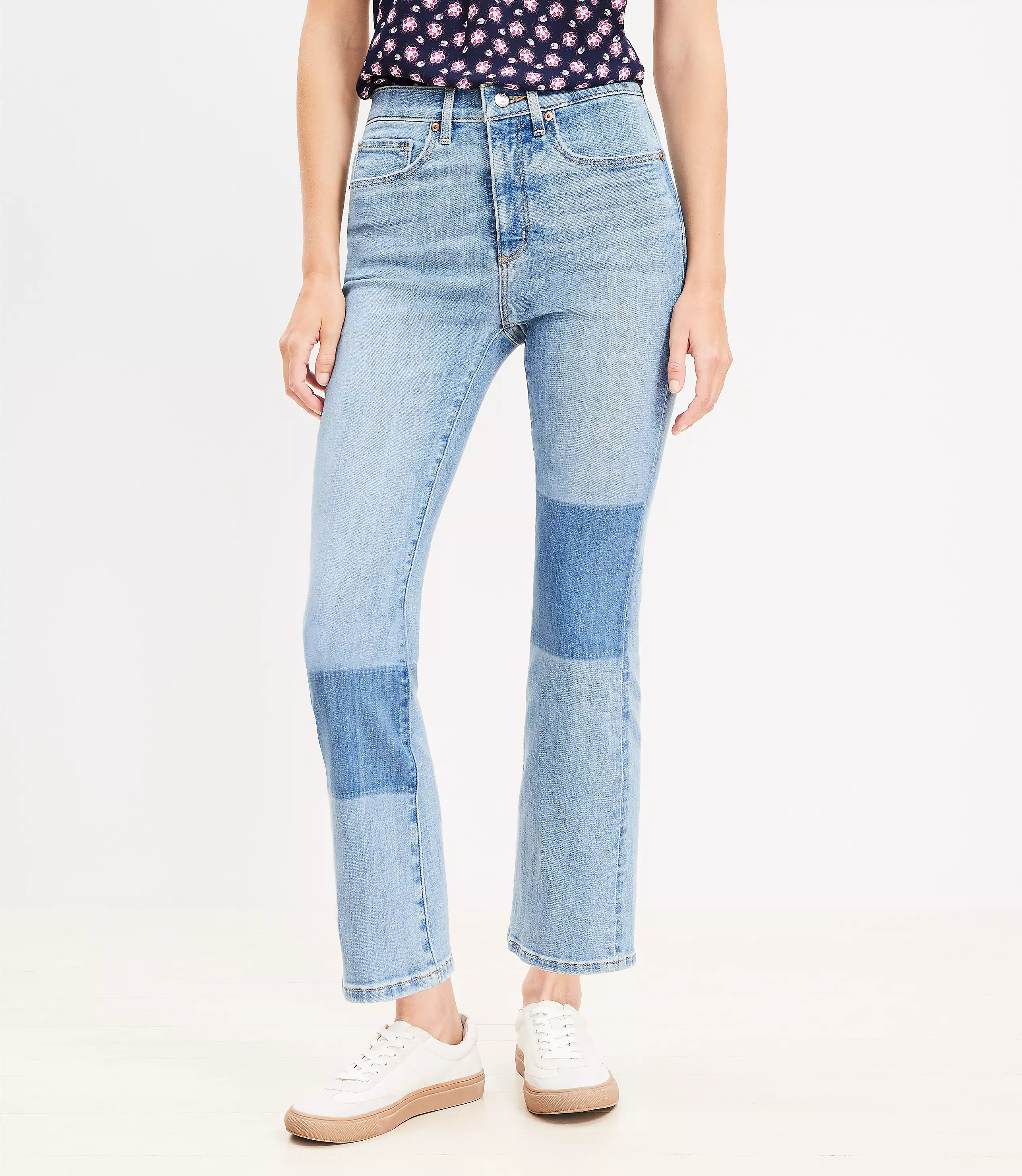 High Rise Kick Crop Jeans in Destructed Mid Stone Wash | LOFT