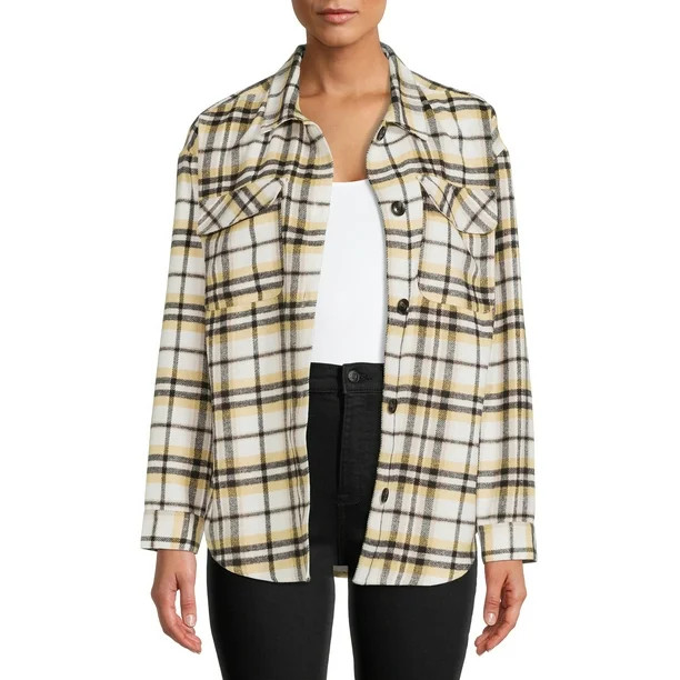 No Boundaries Juniors' Plaid Shacket - Walmart.com | Walmart (US)