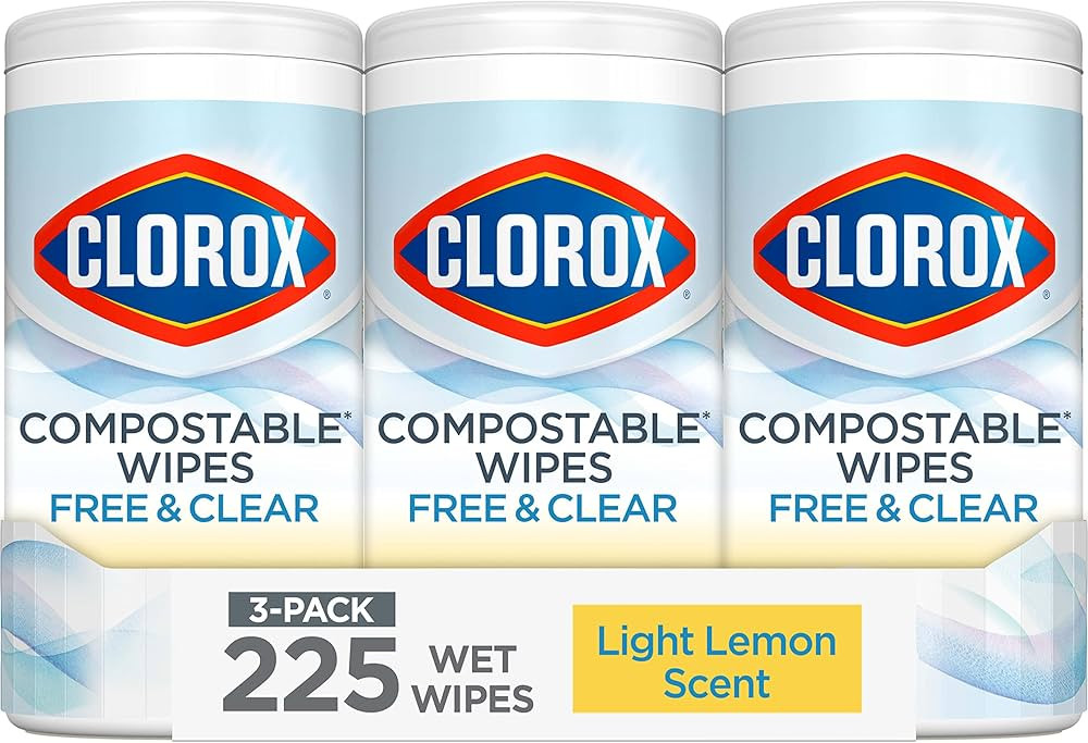Clorox Compostable Cleaning Wipes - All Purpose Wipes - Household Essentials, Simply Lemon, 75 Co... | Amazon (US)