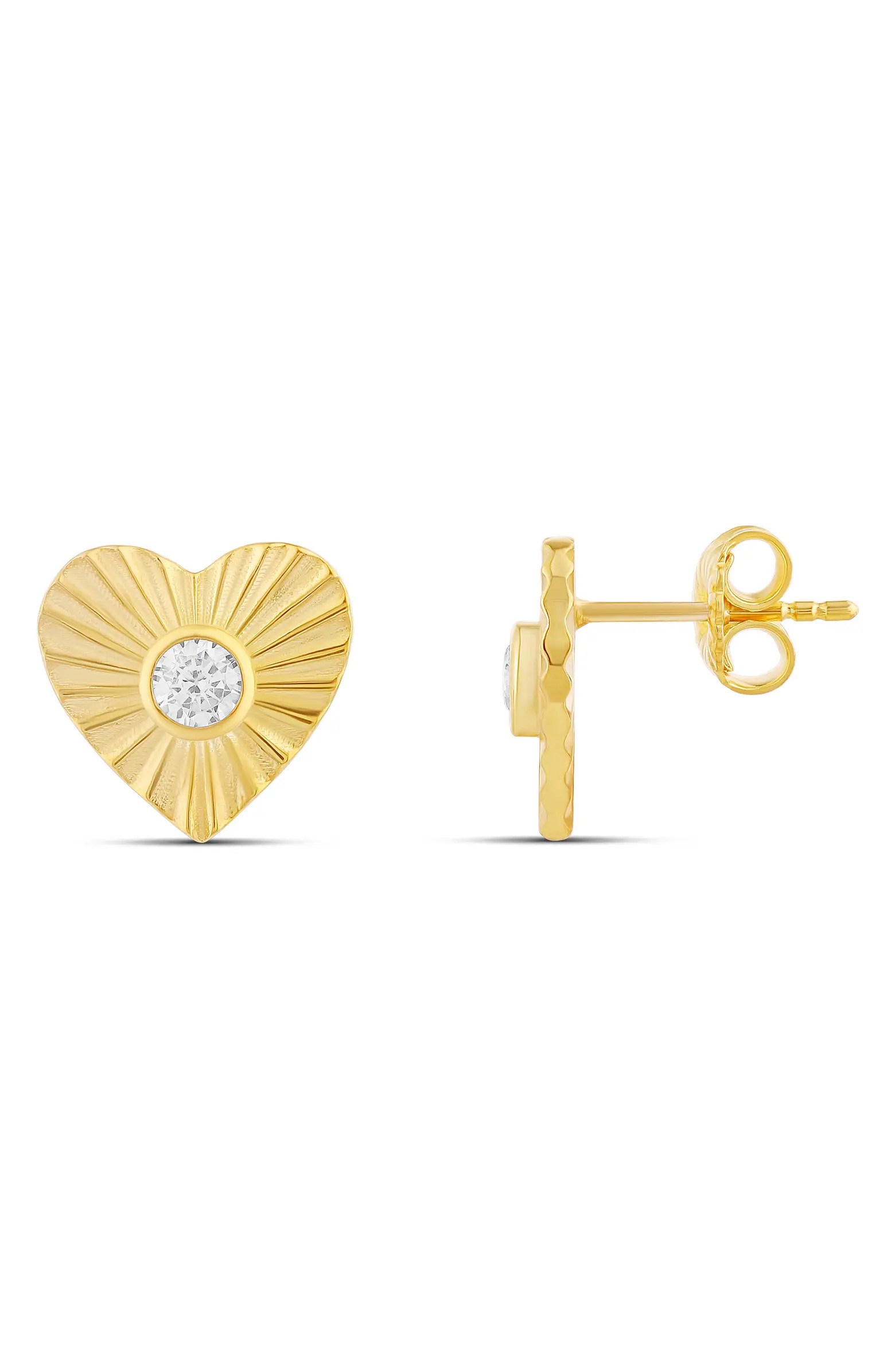 Fluted Heart Cubic Zirconia Stud Earrings | Nordstrom