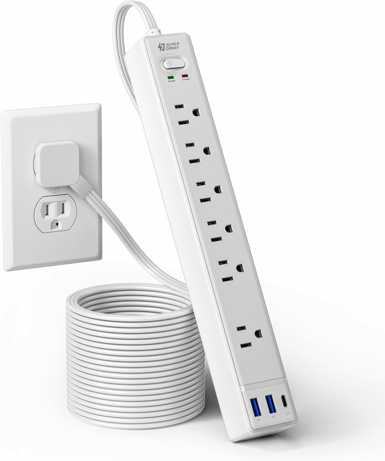 10Ft Flat Extension Cord with Multiple Outlets, Surge Protector Power Strip | Amazon (US)