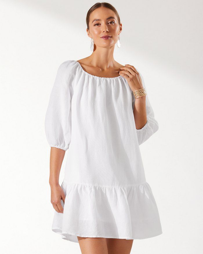 St. Lucia Linen-Blend Off-the-Shoulder Tiered Dress | Tommy Bahama