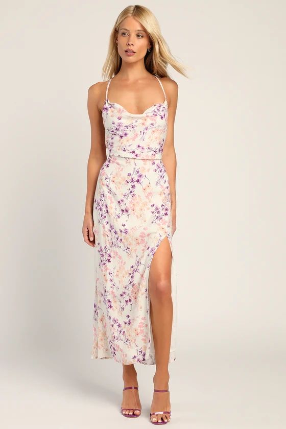 Loving the Look Ivory Floral Print Backless Cowl Maxi Dress | Lulus (US)