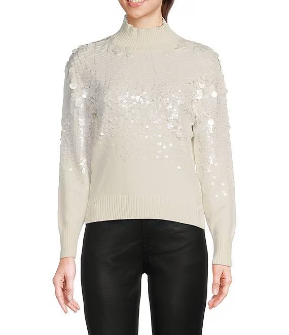Mock Ribbed Neck Paillette Sequin Sweater | Dillard's