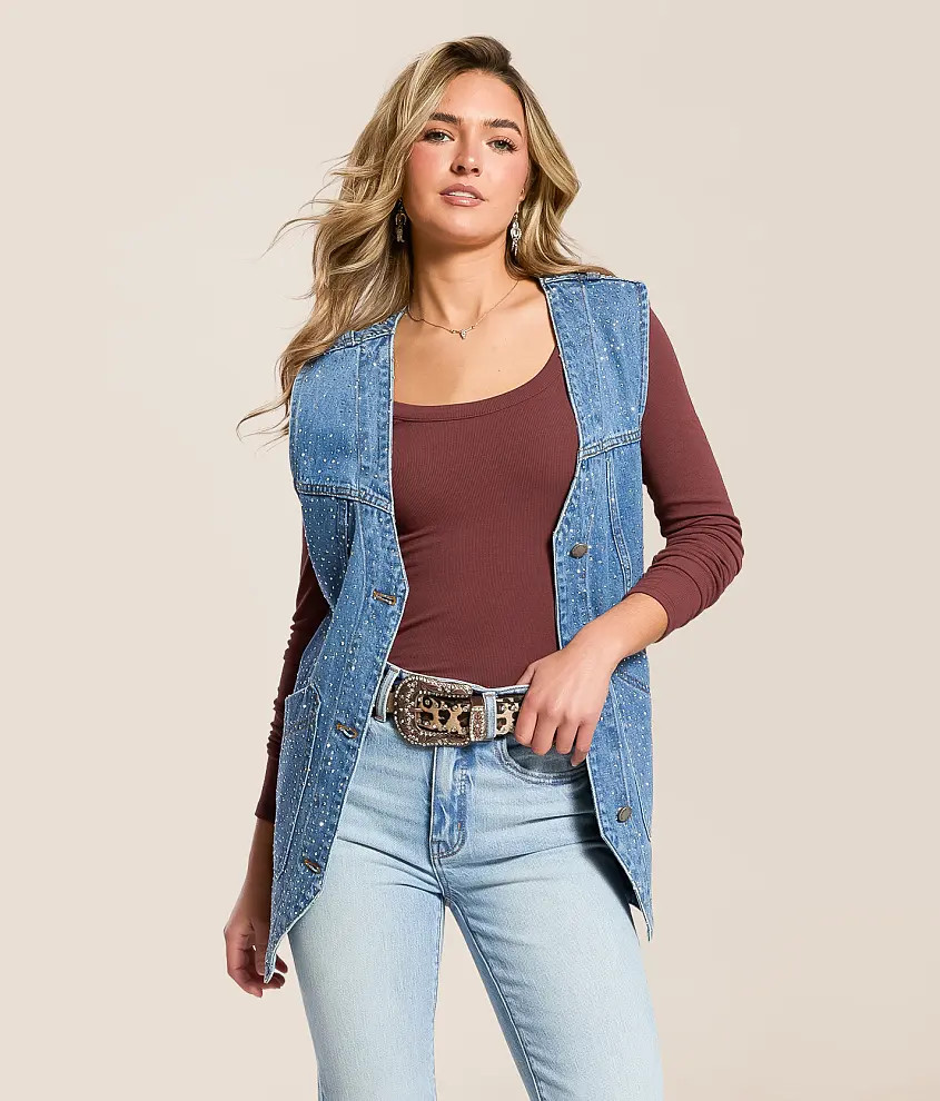 Rhinestone Oversized Denim Vest | Buckle