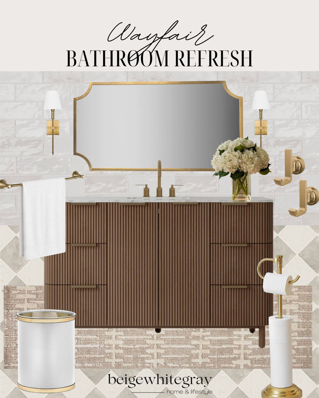 Wayfair bathroom refresh ideas, modern neutral bathroom design, warm wood vanity bathroom, gold bathroom fixtures styling, bathroom mirror inspiration, small bathroom makeover ideas, neutral tile bathroom aesthetic, organic modern bathroom decor, bathroom styling with florals, elegant bathroom lighting ideas, budget bathroom refresh clayfair, white and gold bathroom accessories, spa-like bathroom design, timeless bathroom interior design, clean girl bathroom aesthetic, bathroom hardware upgrade ideas, minimal bathroom decor styling, earthy neutral bathroom tones, bathroom organization and styling, modern classic bathroom look 

 

#LTKHome