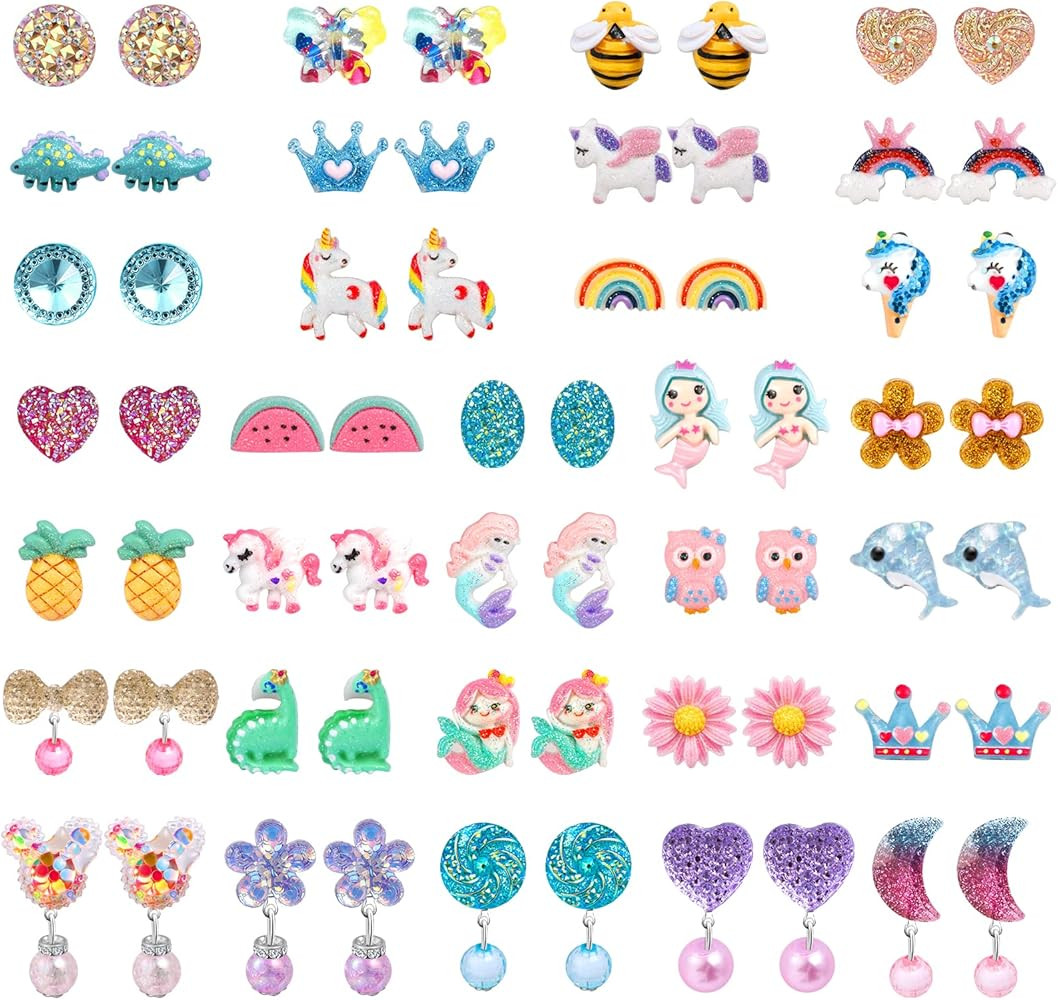 Clip On Earrings Hypoallergenic Clips Earrings Sets Suitable for Ages 4-12 Little Girls, Cute Sma... | Amazon (US)