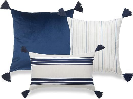 Hofdeco Coastal Decorative Lumbar Throw Pillow Cover ONLY, for Couch, Sofa, or Bed, Navy Blue Sol... | Amazon (US)