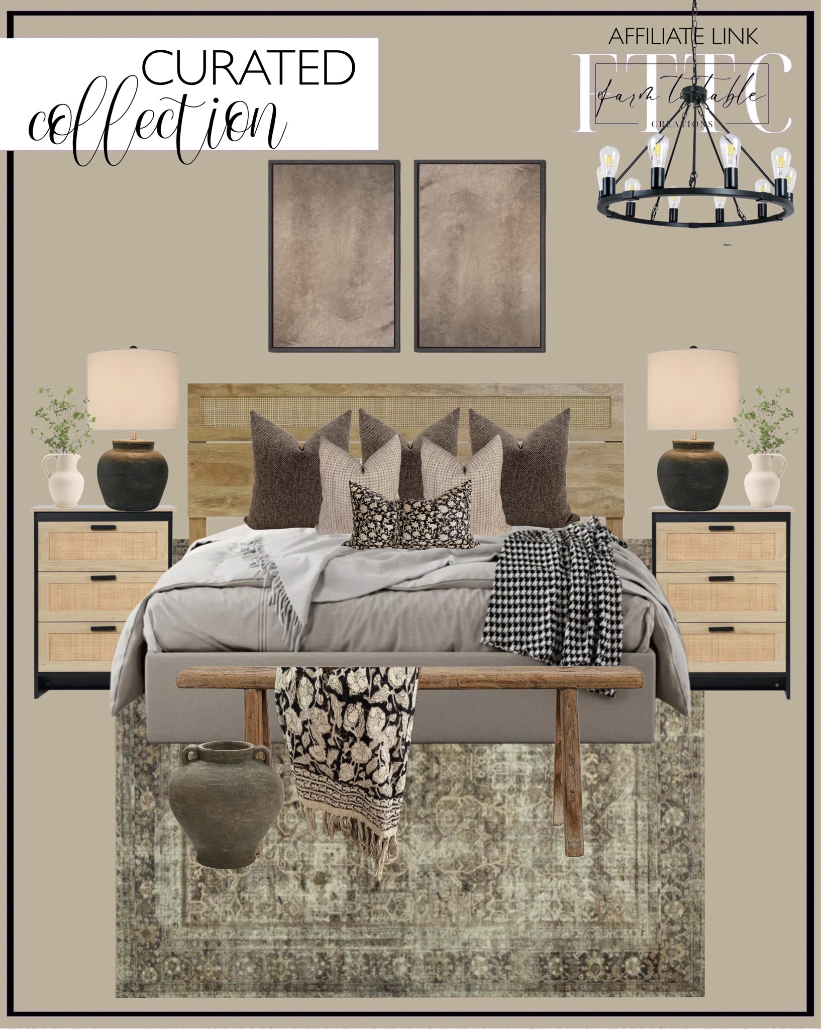 Curated Collection. Follow @farmtotablecreations on Instagram for more inspiration.

Wagon wheel chandelier. LuxenHome Oak Finish Wood with Natural Rattan Top Panel Headboard. Magnolia Home x Loloi washable rug pebble/taupe. Brown Velvet Abstract. Azhar Wood 3-Drawer Rattan Nightstand. Meagan Table Lamp. One handled vase. Ficus Branches. Skinny Bench. Noodle Bench. Handblock Throw Blanket. Hackner Home Pillow Covers. Almond Jumper Pillow Cover. Shepherd’s Check Alder Pillow Cover. Black Floral Block Print Lumbar Pillow Cover. Rustic Brown Terracotta Cauldron Tall Vase.

Bedroom Finds | Living Room | Bedroom Furniture | nightstands | Home Decor| Fireplace Decor | Spring Refresh |  Bedroom Finds | Neutral Stems | Spring Stems | Bookshelf Decor | Bedroom Space | Cozy Corner | Bathroom | Curated Entryway | Spring  Decor | End of Year Clearance | Trending Decor | Viral Decor | Amazon Holiday | Bedroom corner | Coffee Table Decor | Neutral Decor | Fall Stem Sale | Target Finds | Skinny Bench | Bedroom | Living Room | Breakfast Nook | Amazon Home | Target Sale | Loloi Rugs | Magnolia Home | console table | console table styling | faux stems | entryway space | front porch decor | neutral decor | entryway decor | cozy home | affordable decor |  home decor | home inspiration | console styling | entryway rug | cozy moody home | moody home decor | neutral home | bathroom decor | living room | spring decor | Hearth & Hand | Studio McGee




#LTKSaleAlert #LTKFindsUnder50 #LTKHome