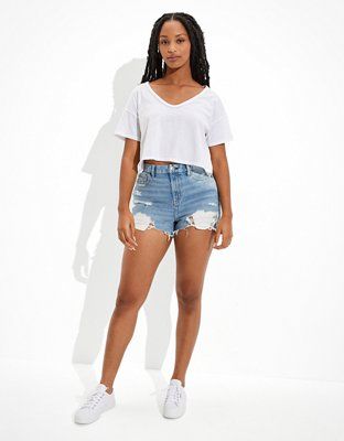 AE Curvy Denim Mom Shorts | American Eagle Outfitters (US & CA)