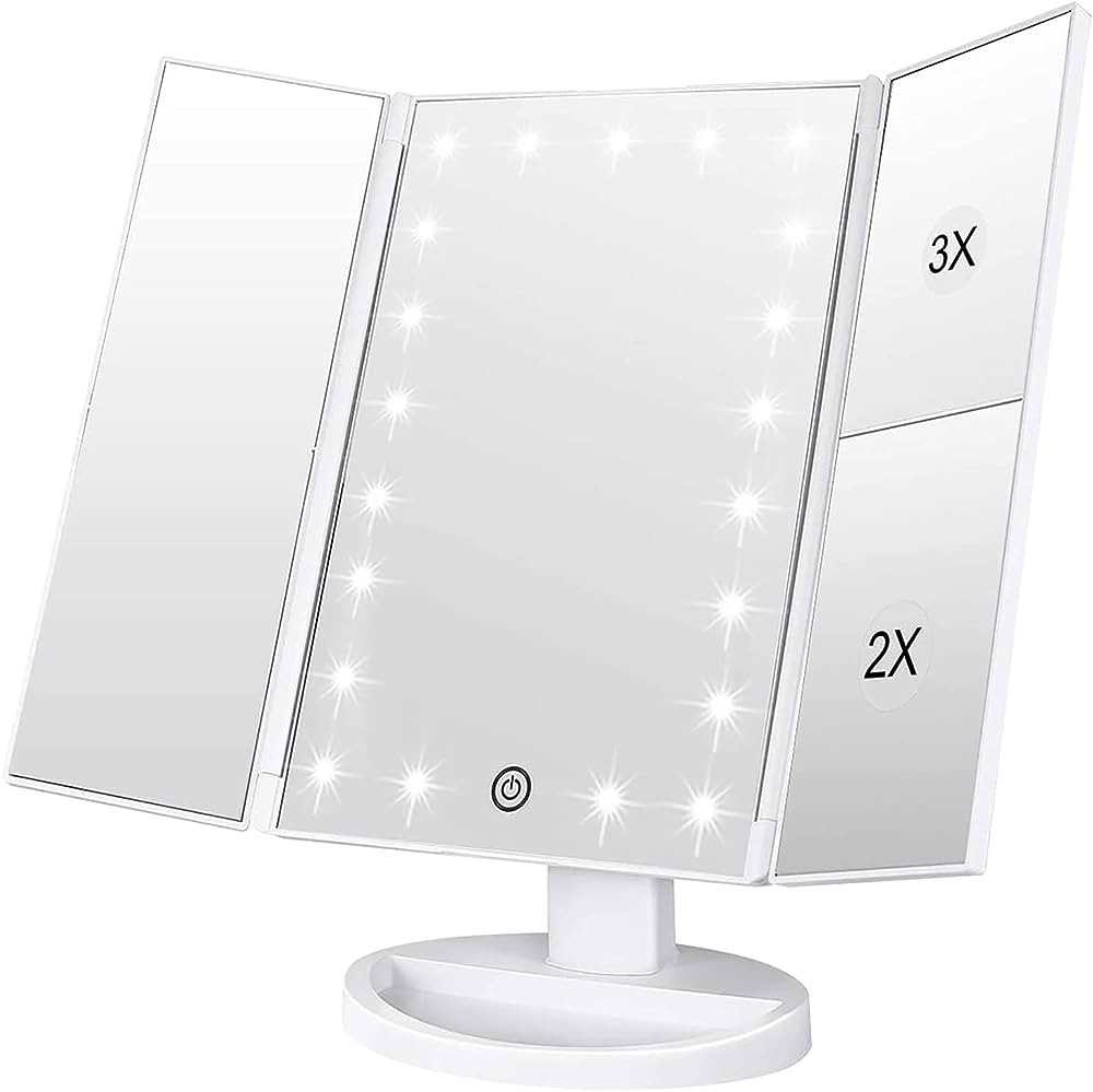 WEILY Tabletop Mount Makeup Mirror with 21 LED Lights,Two Power Supply, Touch Screen and 1x/2x/3x... | Amazon (US)