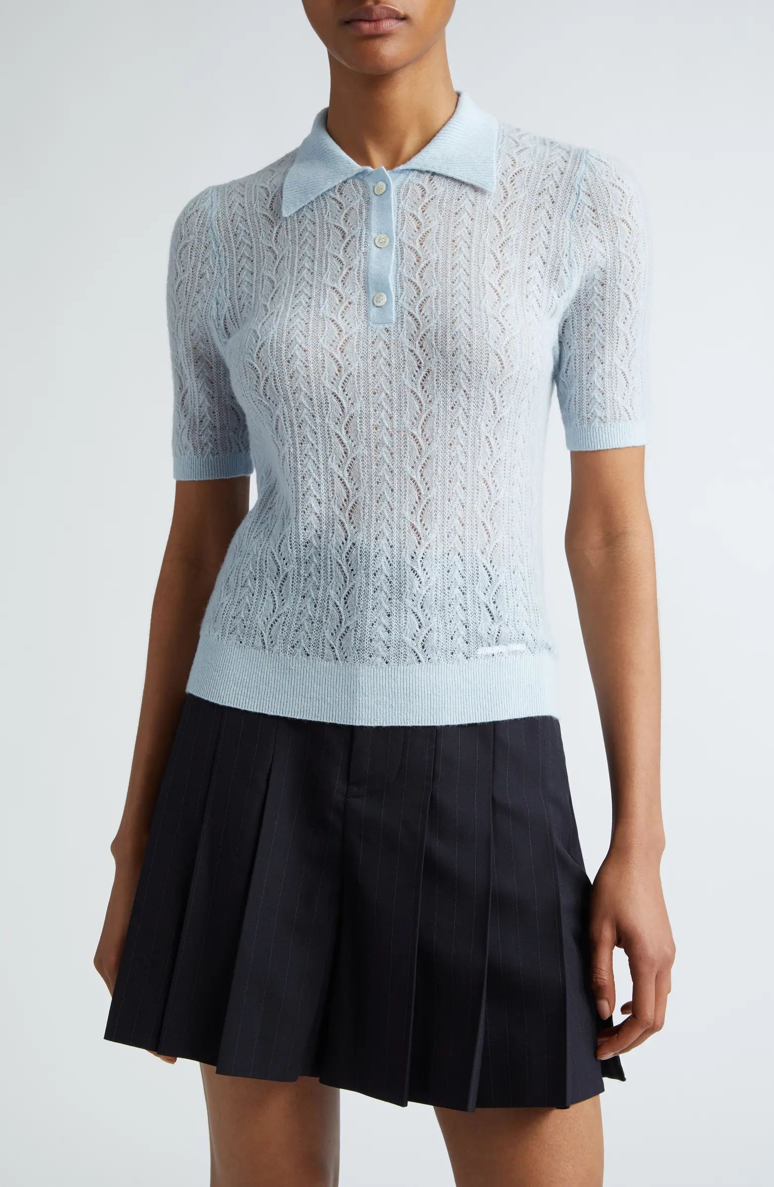 Pointelle Wool & Alpaca Blend Polo Sweater | Nordstrom