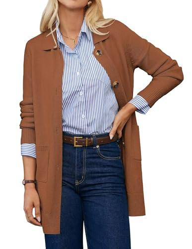 GRACE KARIN Women's Brown Cardigan Sweater Fall, Long Sleeve Knit Outfit, Open Front Button Up Office Coat M | Amazon (US)