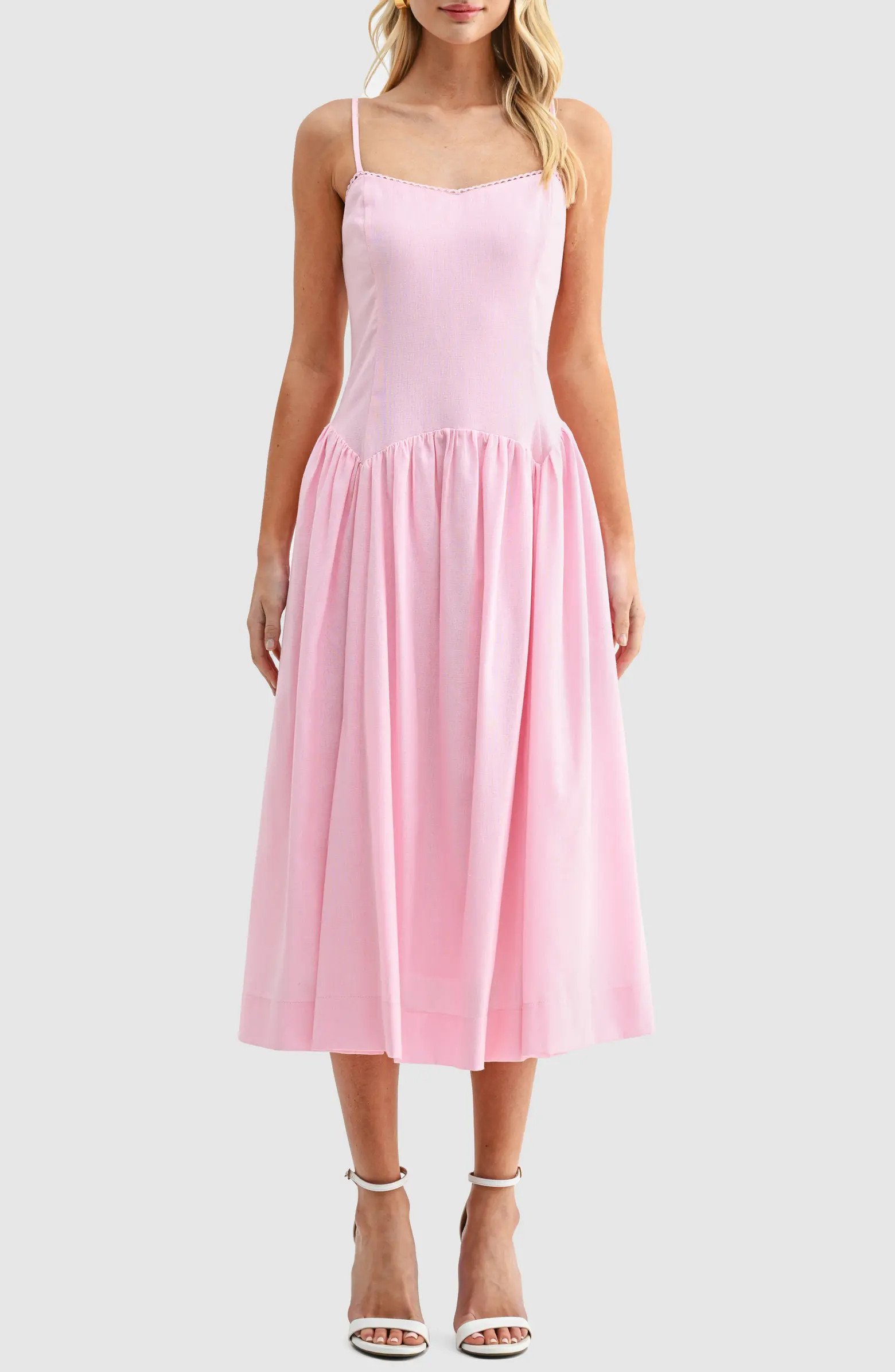 Drop Waist Cotton & Linen Midi Dress | Nordstrom