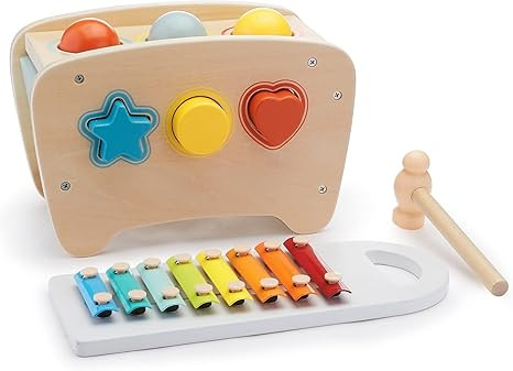 Amazon Basics Musical Pounding Bench With Xylophone and Shape Sorter Toy-Kids Gift for Toddlers, ... | Amazon (US)