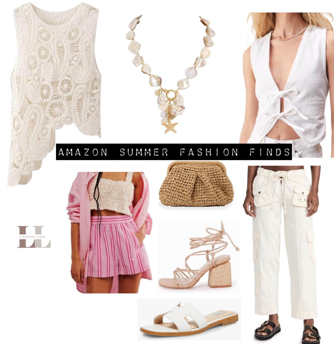 Amazon summer fashion, crochet, vest, necklace, raffia, sandals, shorts, vacation outfit, travel, summer style, affordable fashion, shoes, white 

#LTKStyleTip #LTKFindsUnder100 #LTKFindsUnder50