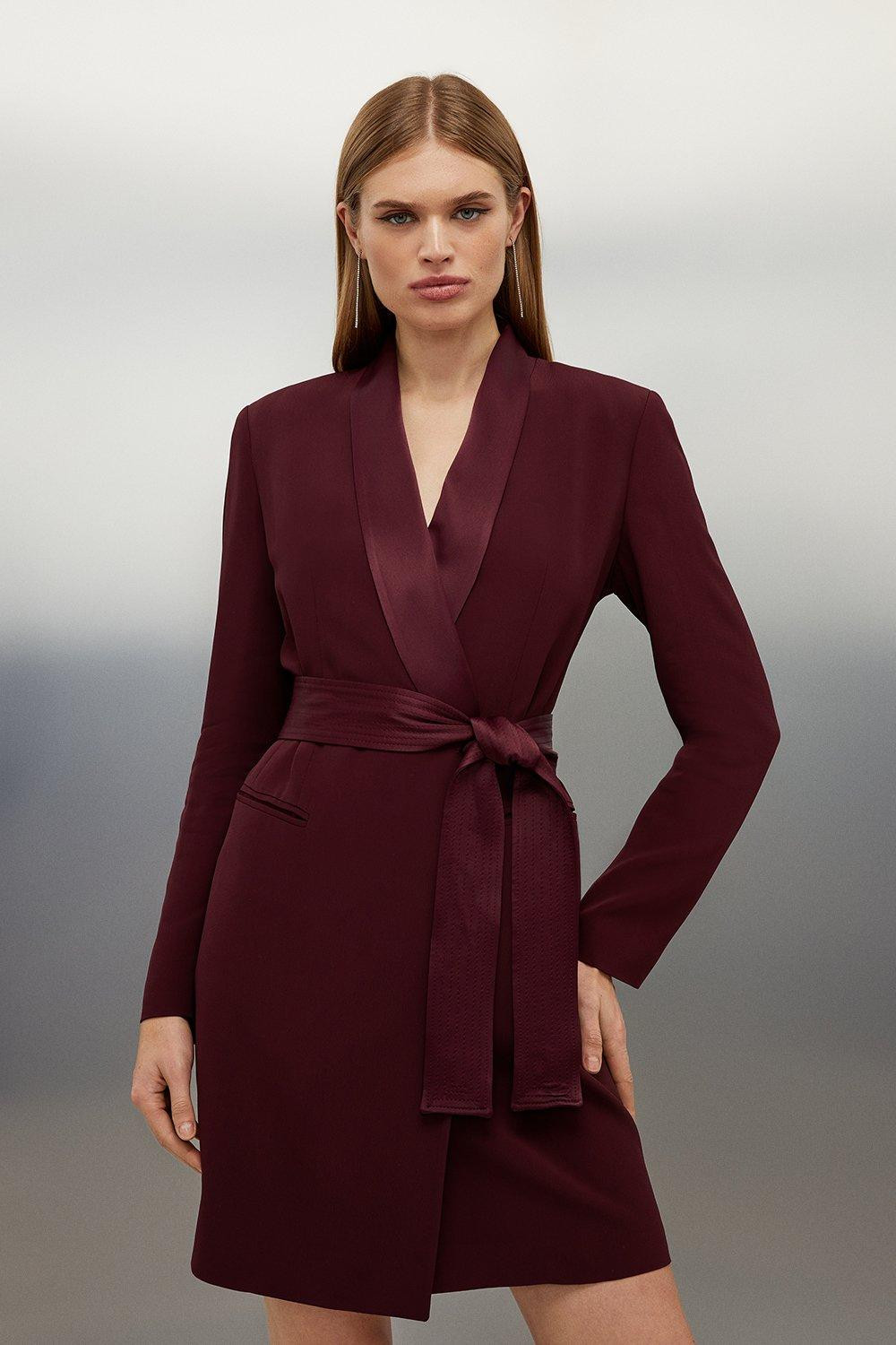 Viscose Satin Tailored Tuxedo Wrap Mini Dress | Karen Millen UK + IE + DE + NL