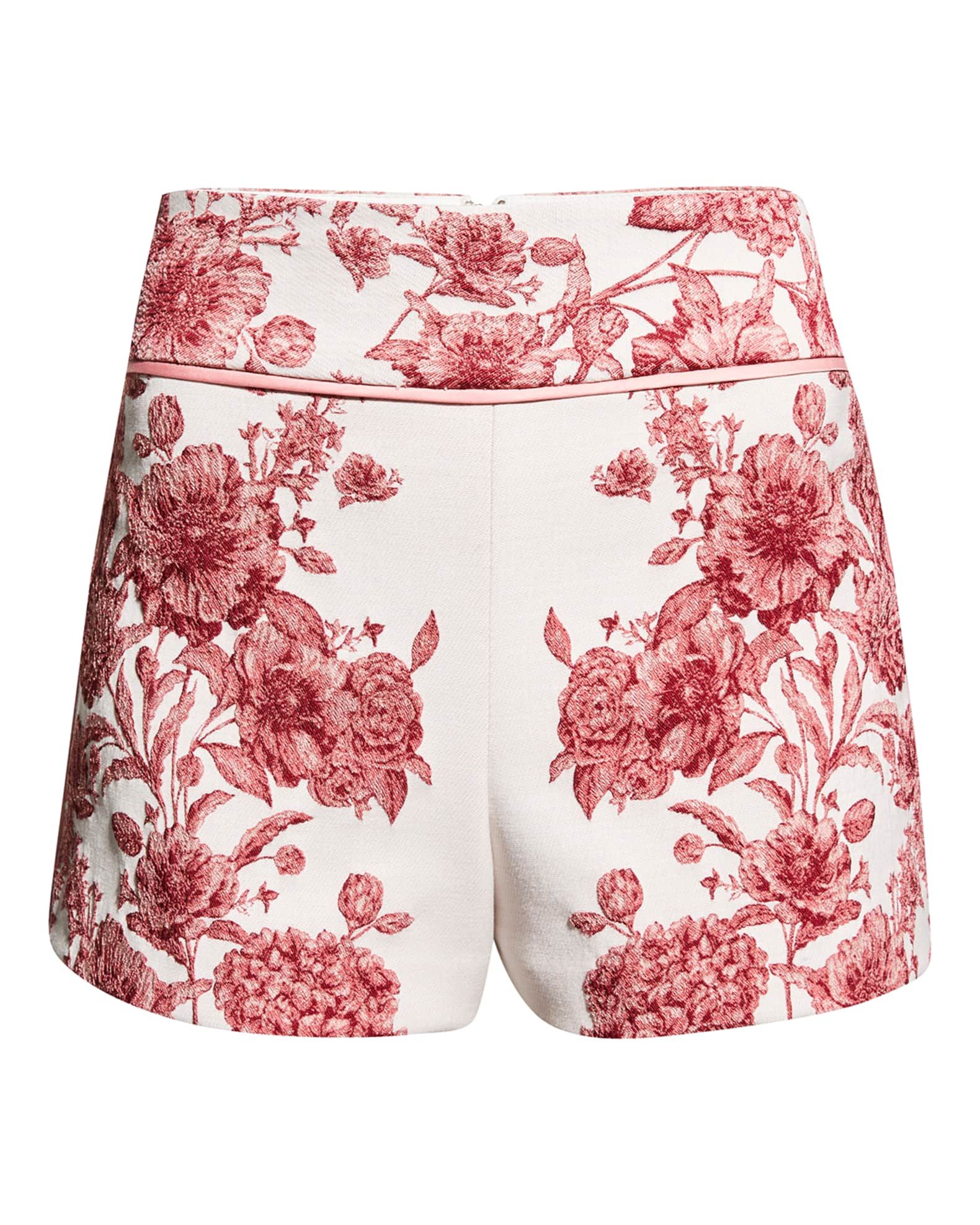 Alice + Olivia Donald High-Waist Floral Jacquard Shorts | Neiman Marcus