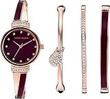 Anne Klein Women's AK/2716RBST Swarovski Crystal Accented Rose Gold-Tone and Burgundy Watch and Bang | Amazon (US)