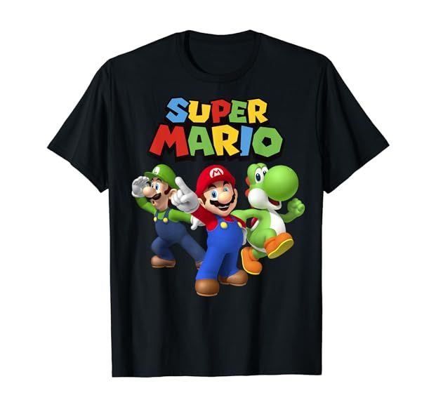 Super Mario Luigi Mario And Yoshi Group Shot T-Shirt | Amazon (US)