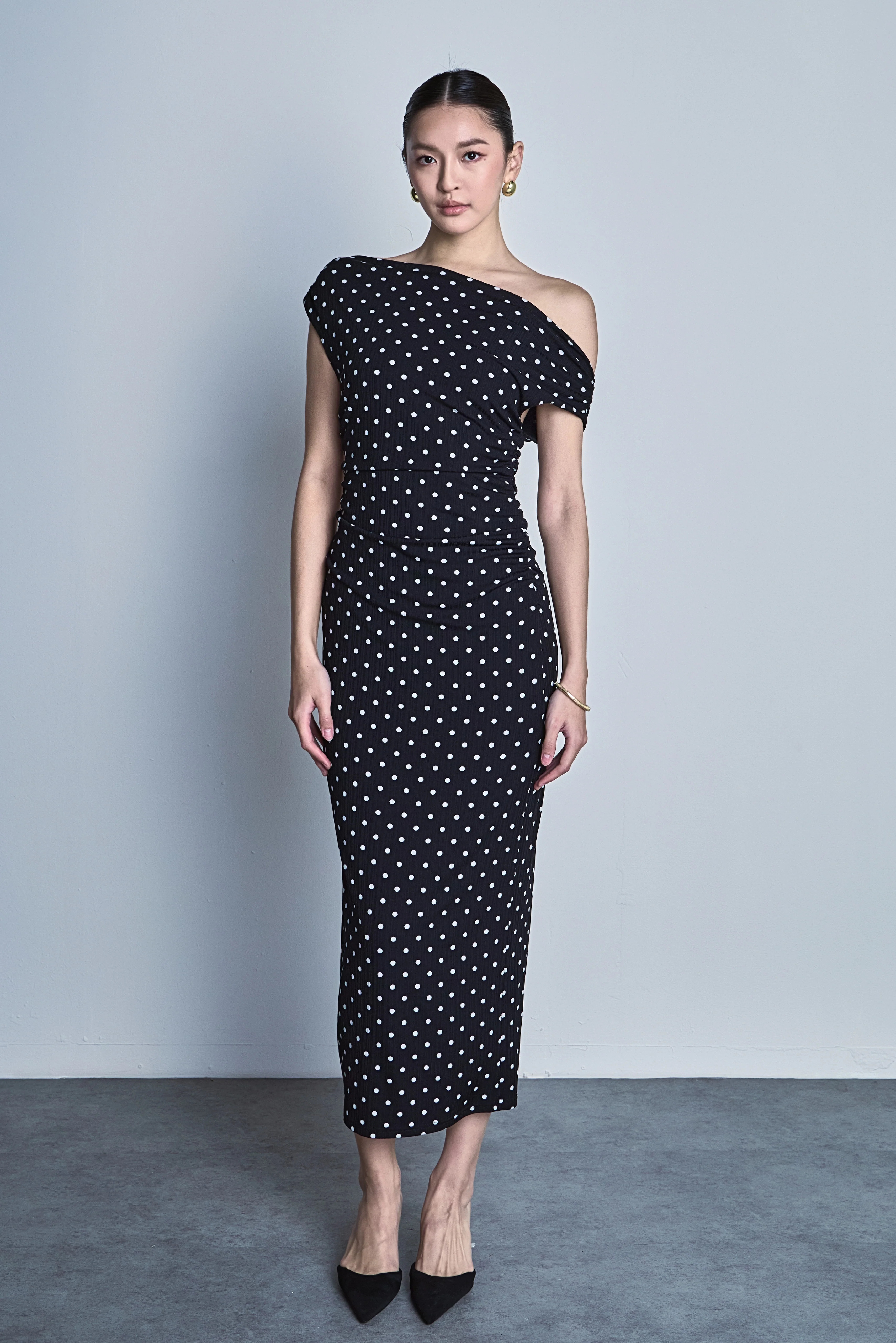 Asymmetrical Polka Dot Midi Dress | Endless Rose