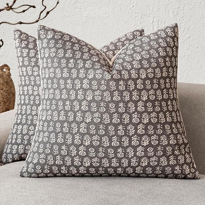 Foindtower Set of 2 Decorative Neutral Floral Print Throw Pillow Covers Vintage Accent Farmhouse ... | Amazon (US)