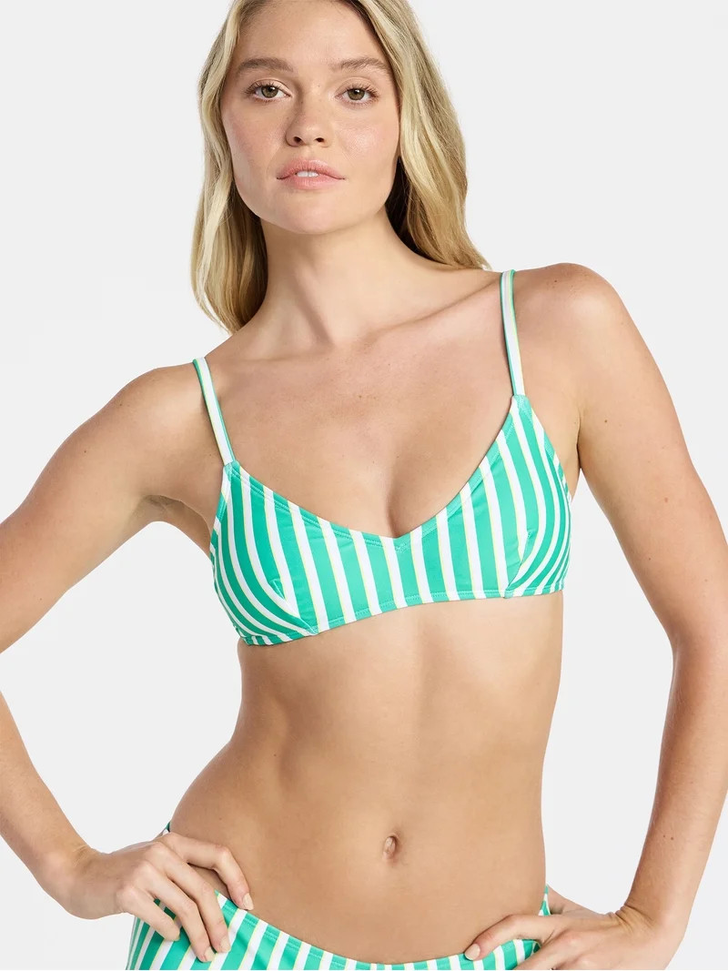 No Boundaries Sporty Striped Bralette Bikini Top, Women’s XXS-XXL | Walmart (US)