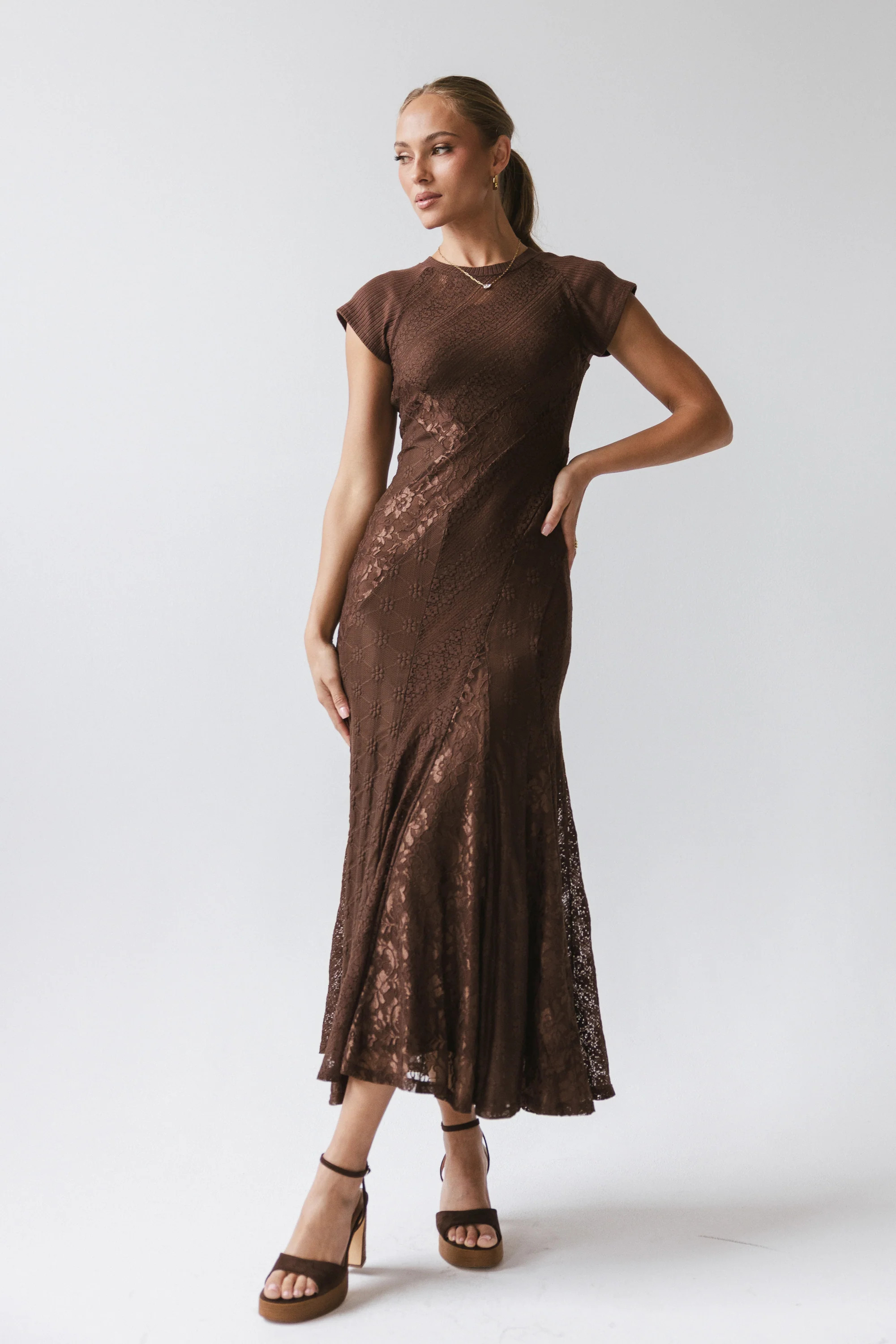Kameron Lace Maxi Dress in Brown | Böhme US