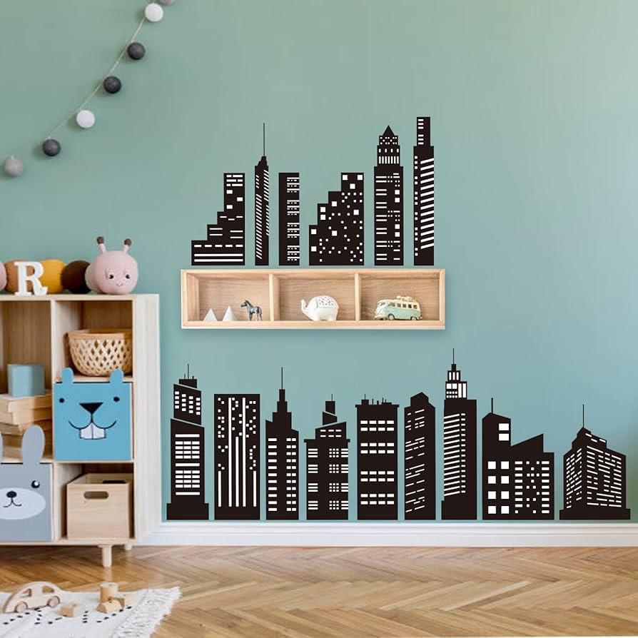 wondever Black City Skyline Wall Stickers City Building Silhouettes Peel and Stick Wall Art Decal... | Amazon (US)