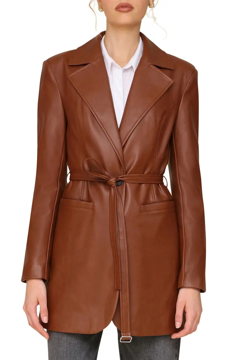 Avec Les Filles Faux-Ever Leather™ Strong Shoulder Belted Blazer | Nordstrom | Nordstrom