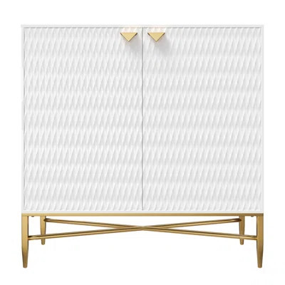 Modern White 2 - Door Accent Cabinet With Tapered Metal Feet, Clean Geometric Aesthetic, Raised Diamond Pattern, Elegant Brass Supports, Adjustable Le | Wayfair North America
