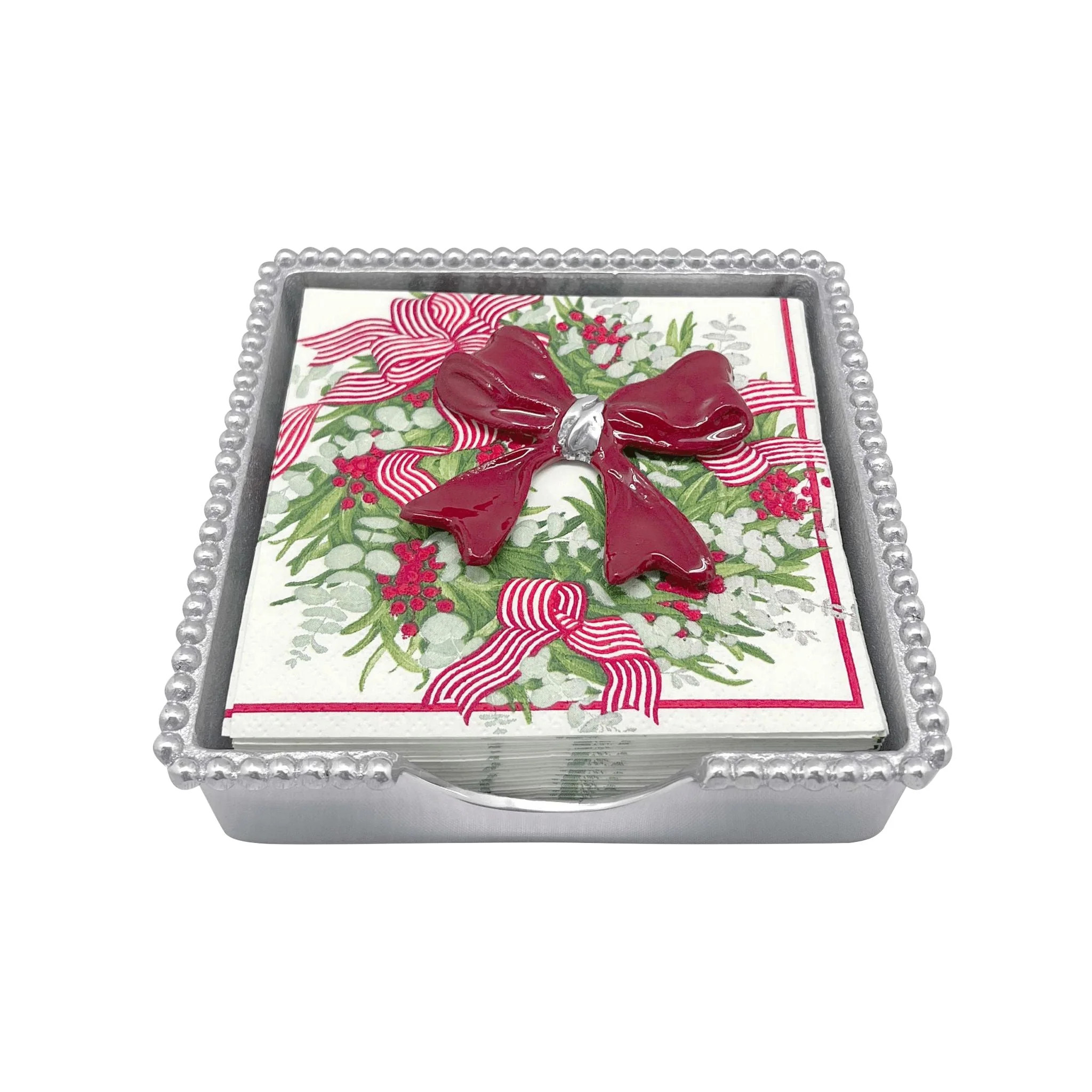 Red Bow Beaded Napkin Box Set | Mariposa