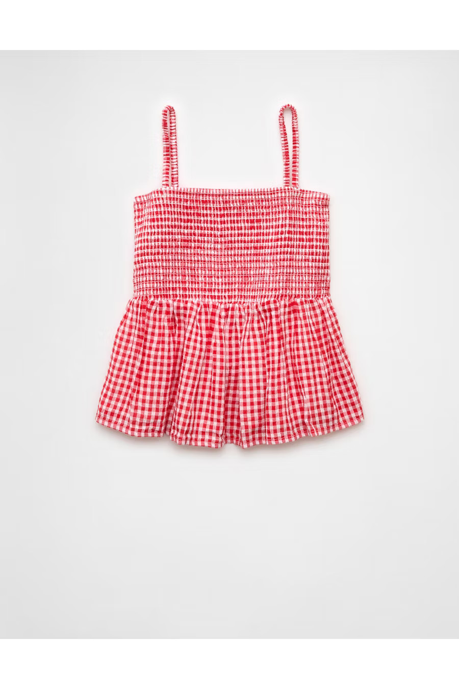 AE Smocked Gingham Babydoll Cami Women's Red XXS | American Eagle Outfitters (US & CA)