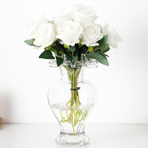 MARTAGE Large Glass Vase, Clear Vase for Flowers, Flower Vases for Bouquet, Glass Flower Vases for Living Room, Dining Table, Shelf, Wedding, Office, Coffee Table, 9.5 Inches | Amazon (US)