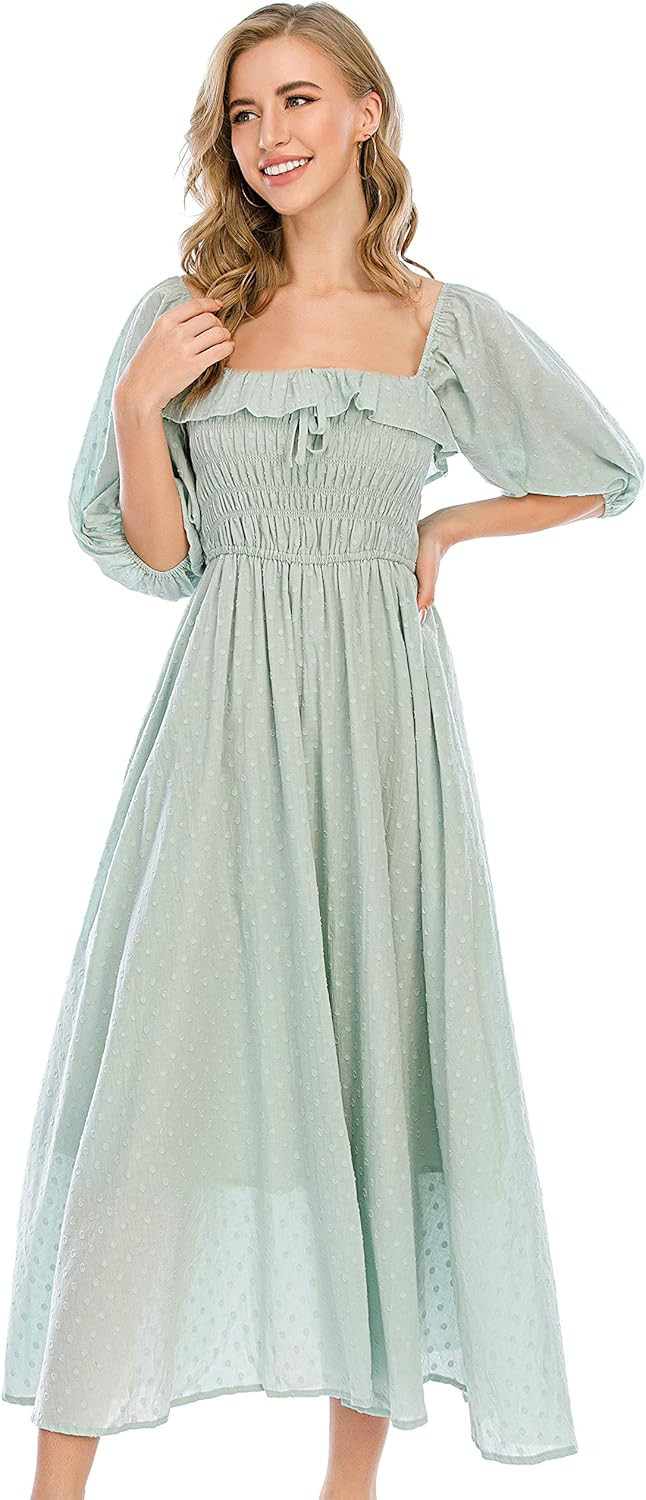 R.Vivimos Women Summer Half Sleeve Cotton Ruffled Vintage Elegant Backless A Line Flowy Long Dres... | Amazon (CA)