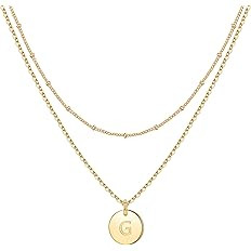 IEFWELL Initial Necklaces for Women, Gold White Gold Rose Gold Double Side Engraved Hammered Coin... | Amazon (US)