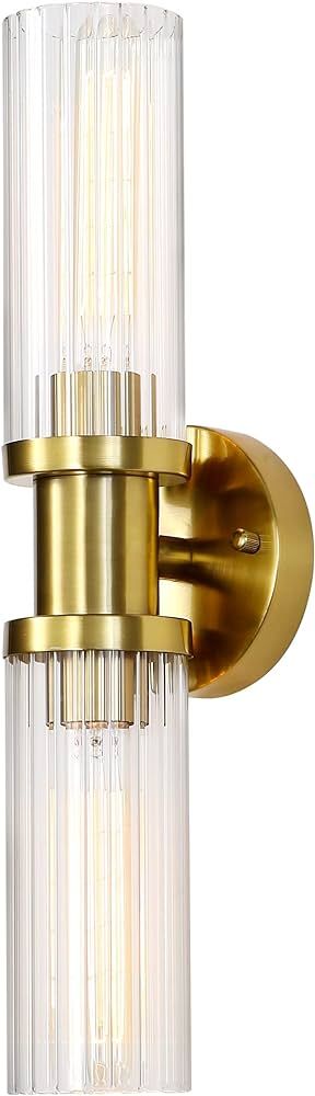 Modern Wall Sconces Vertical, Gold Bathroom Light Fixtures with Fluted Glass, Brushed Gold Vanity... | Amazon (US)