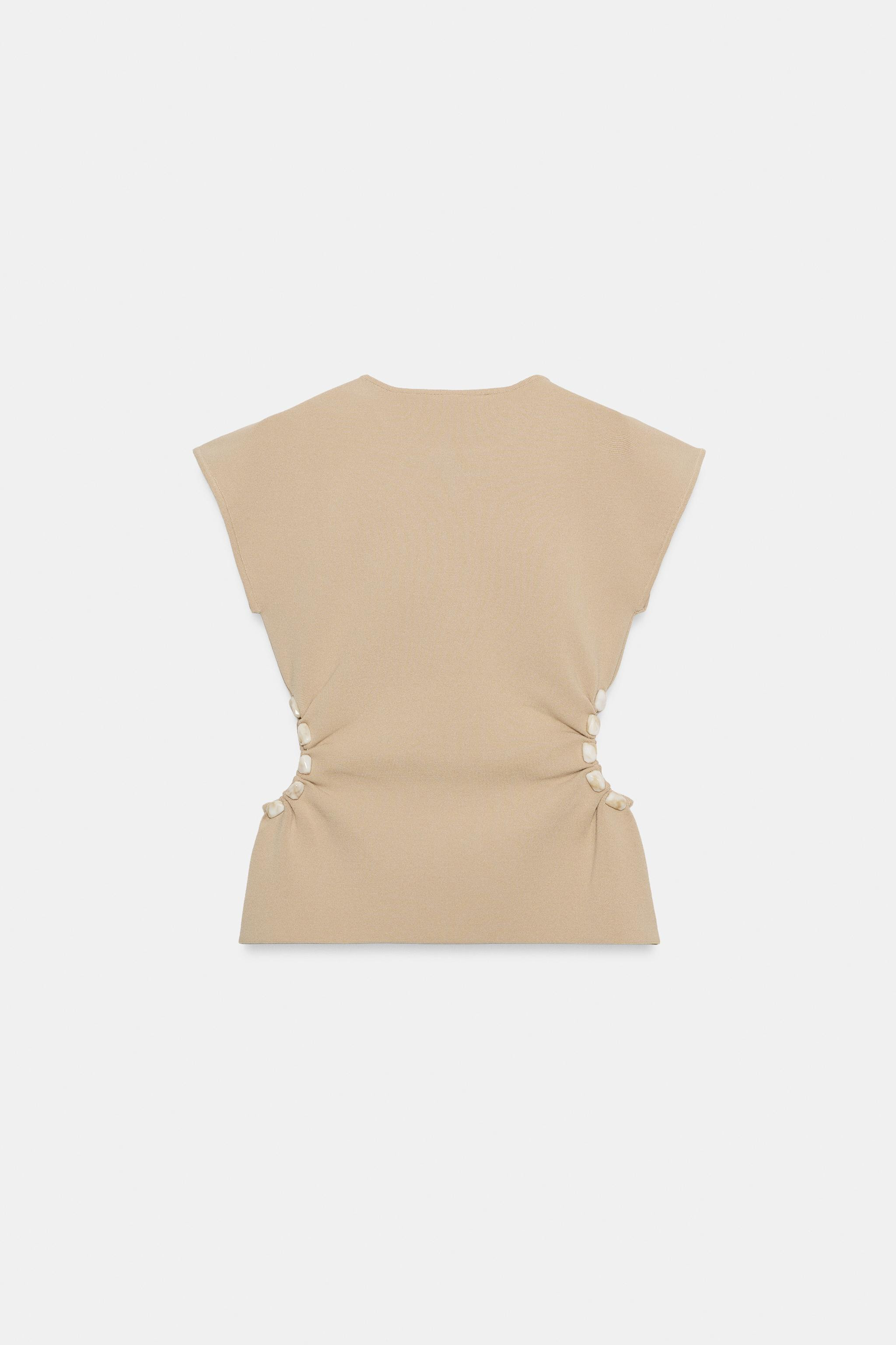 KNIT CUT-OUT TOP WITH BEADS | Zara UK