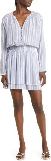 Jasmine Stripe Smocked Waist Long Sleeve Linen Blend Dress | Nordstrom