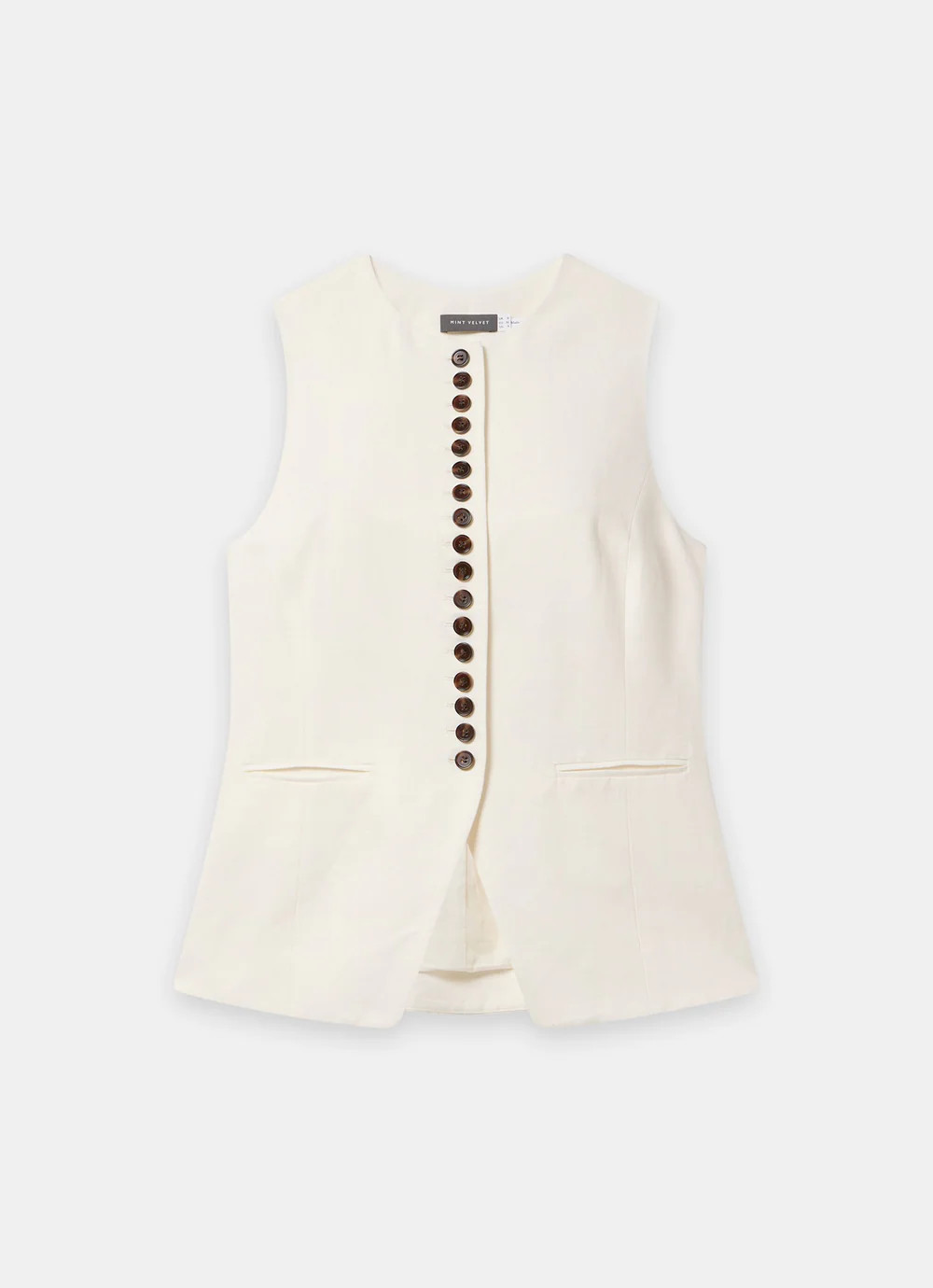 Cream Linen Blend Longline Waistcoat | Mint Velvet