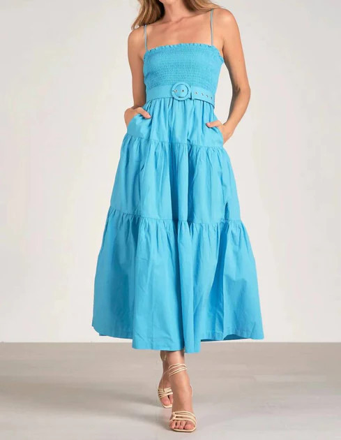 Smock Waist Midi Dress In Azure | Shop Simon