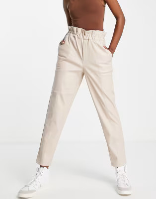 Miss Selfridge faux leather sweatpants in neutral | ASOS (Global)
