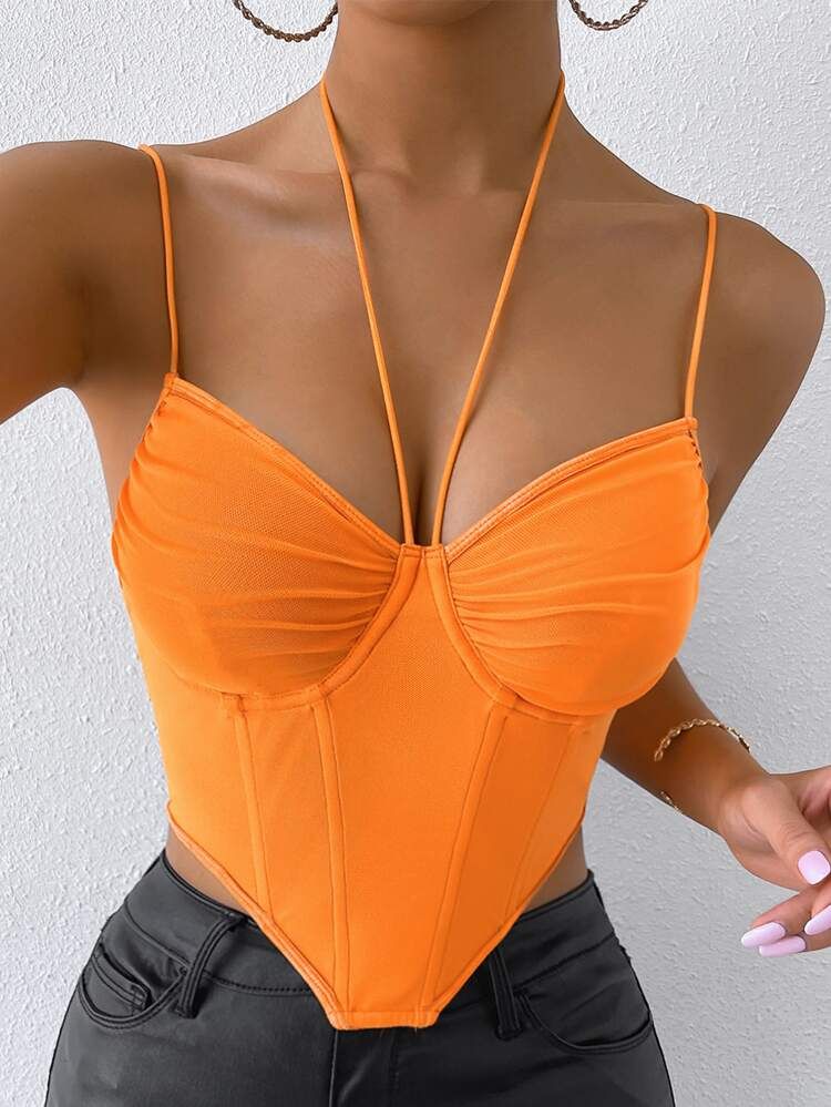 Neon Orange Asymmetrical Hem Bustier Cami Top | SHEIN
