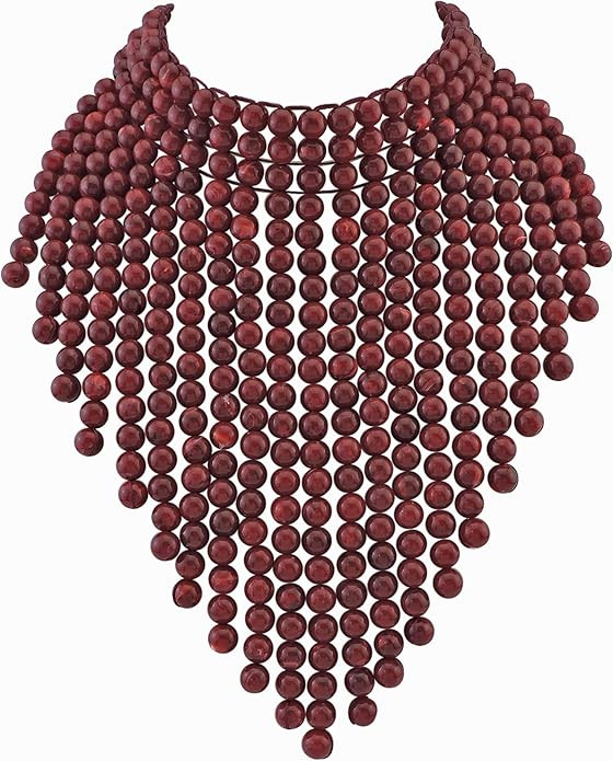 Boho African Wooden or Acrylic Beaded Bib Statement Necklace Strands Layered Cluster Chunky Colla... | Amazon (US)