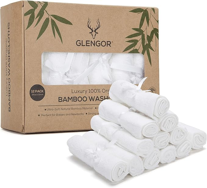 Glengor Luxury Bamboo Washcloths | 100% Organic | Pack of 12 | Perfect for Babies, Newborns & Adu... | Amazon (UK)